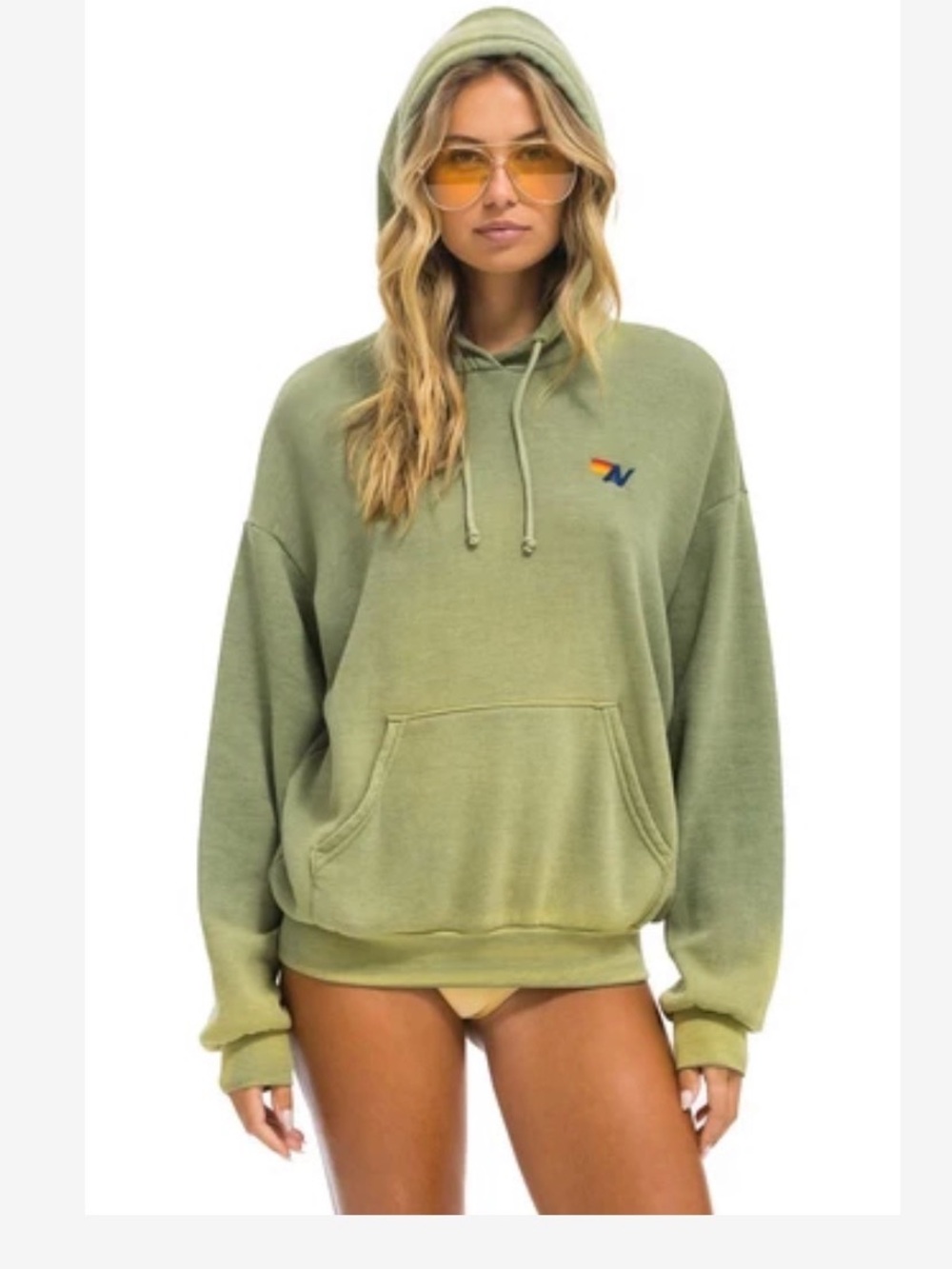 Aviator Nation Olive Green Pullover Hoodie with Small Multi-Color Logo